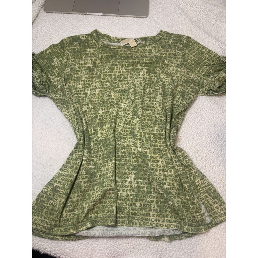 Michael Kors Olive Green love peace all over top